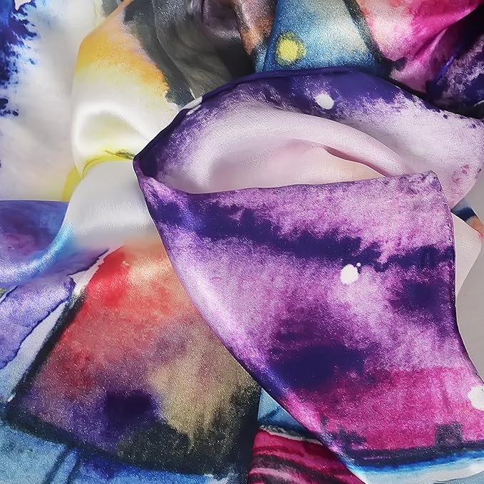 100% Mulberry Silk Scarf for Women Neck Oblong Headscarves Long Floral Print Lightweight Silk Wraps Shawls 67"*20"