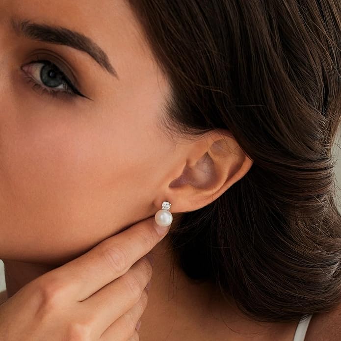 CHESKY Christmas Gifts Pearl Earrings for Women, Dainty 14K Gold Plated/Silver Plated Drop Quality Handpicked AAA+ Freshwater Cultured Round Pearls Dangle Earrings Wedding Jewelry for Women Gifts
