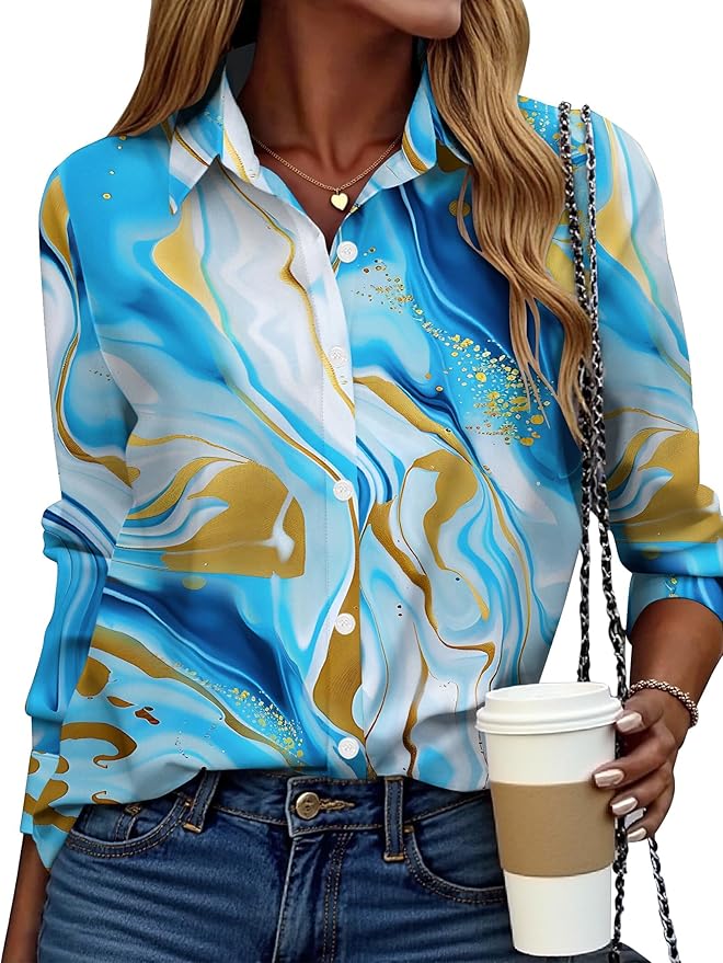 ZEAGOO Button Down Shirt for Women Long Sleeve Blouses Floral Printed Tops Business Casual Work Outfits S-XXL