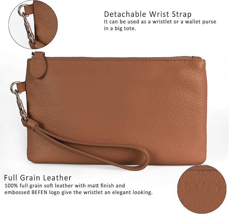 befen Genuine Leather Wristlet Clutch RFID Blocking Bag Cell Phone Wallet Purse Wristlet Wallet Purses and Handbags for Women