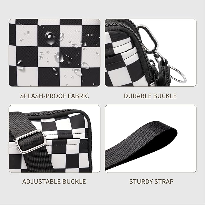 Wristlet Wallets for Women Checkered Nylon Quilted Wallet Travel Crossbody Bags with 4 Zippers Coin Card Phone Holder