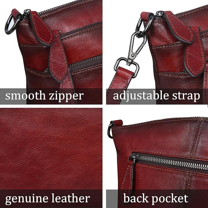 HESHE Crossbody Bags for Women Genuine Leather Purses with Multi-Pockets Vintage Ladies Small Shoulder Satchel Bag
