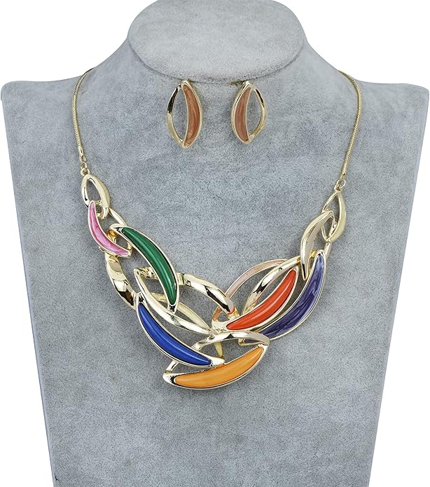 Vintage Statement Jewelry Set Leaf Floral Bohemian Boho Statement Necklace Earring Set Crystal Fashion Costume Jewelry