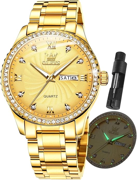 OLEVS Classic Men Watches with Date,Stainless Steel Man Watch with Date, Bussiness Watches for Men,Luminous Quartz Mens Watches Black/White/Blue/Gold, Waterproof Male Watch with Week