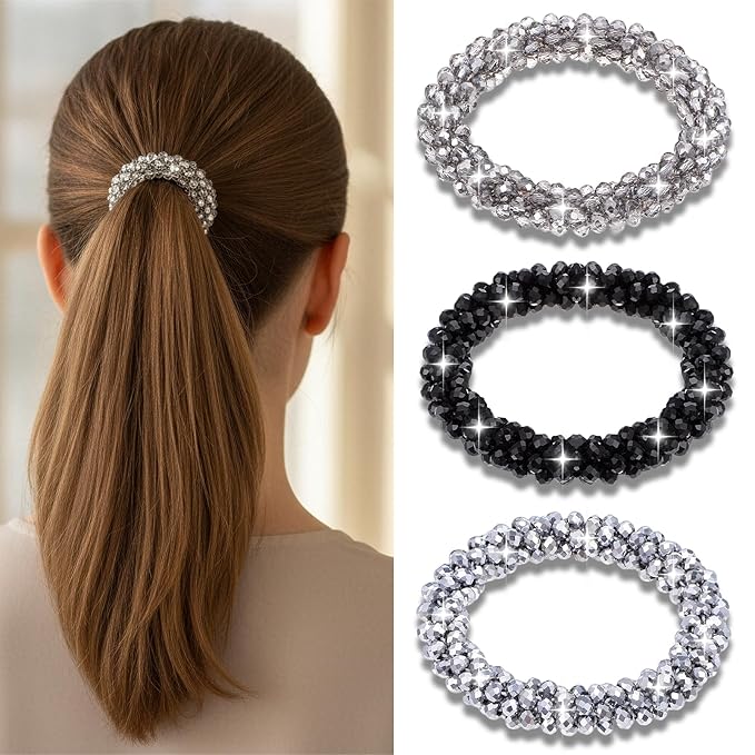 3 PCS Rhinestone Hair Tie, Sparkly Ponytail Holders,fancy Glitter Hair Scrunchies Rhinestone Hairs Accessories for Women and Girls