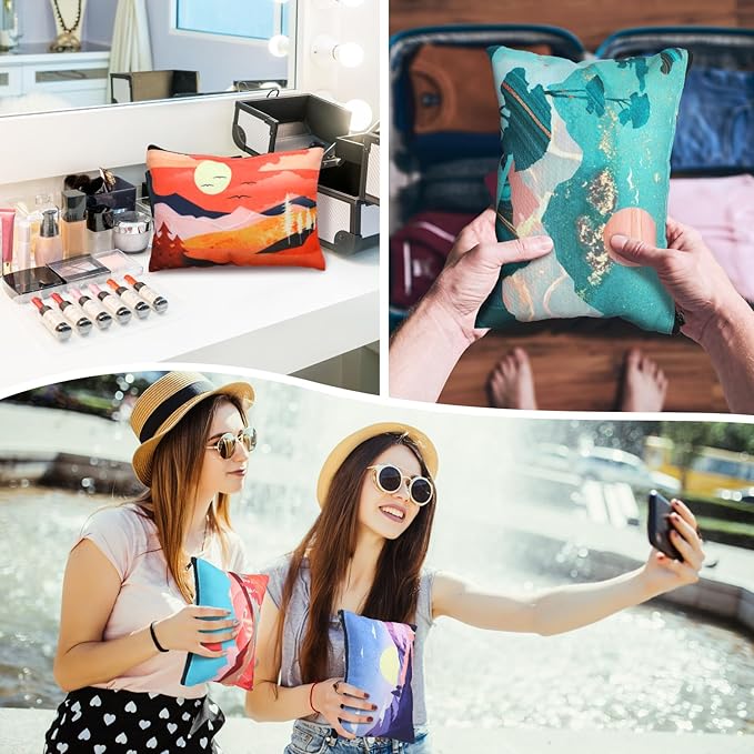 Sweetude 24 Pcs Mountain Makeup Bag Bulk Colorado Gifts Portable Travel Cosmetic Bags with Zipper Waterproof Portable Roomy Travel Beauty Toiletry Organizer Storage Pouch for Women (Mountain)