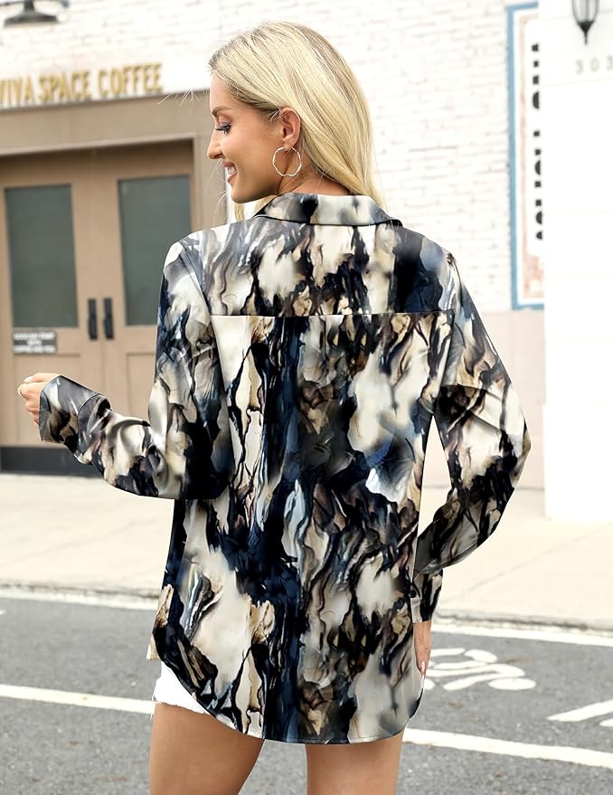 Zeagoo Satin Blouses for Women Silk Button Down Shirts Long Sleeve Business Casual Tops