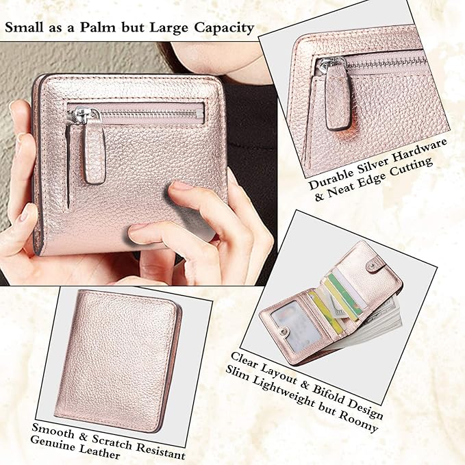 AINIMOER Small Leather Wallet for Women, Ladies Credit Card Holder RFID Blocking Women's Mini Bifold Pocket Purse
