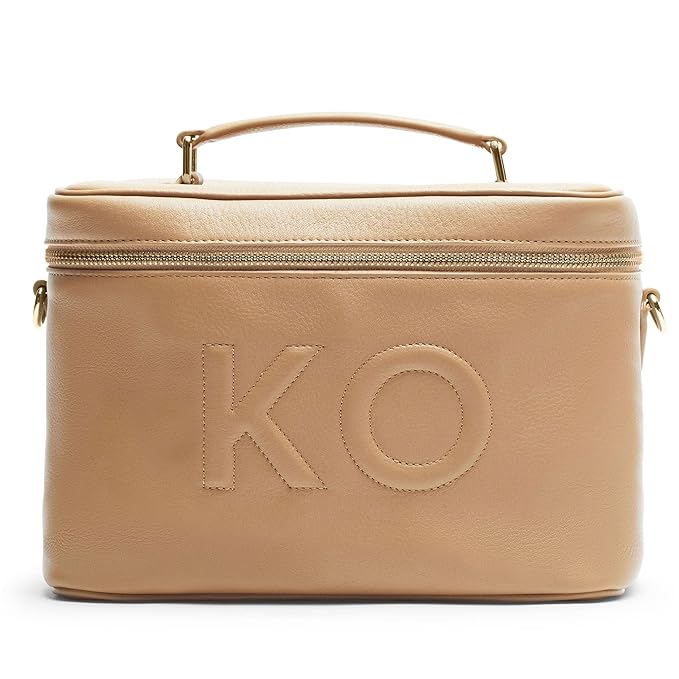 Leatherology Camel XL Train Case – Full-Grain Leather Cosmetic Organizer with Spacious Interior, Removable Dividers, Water-Resistant Lining & D-Rings for Strap
