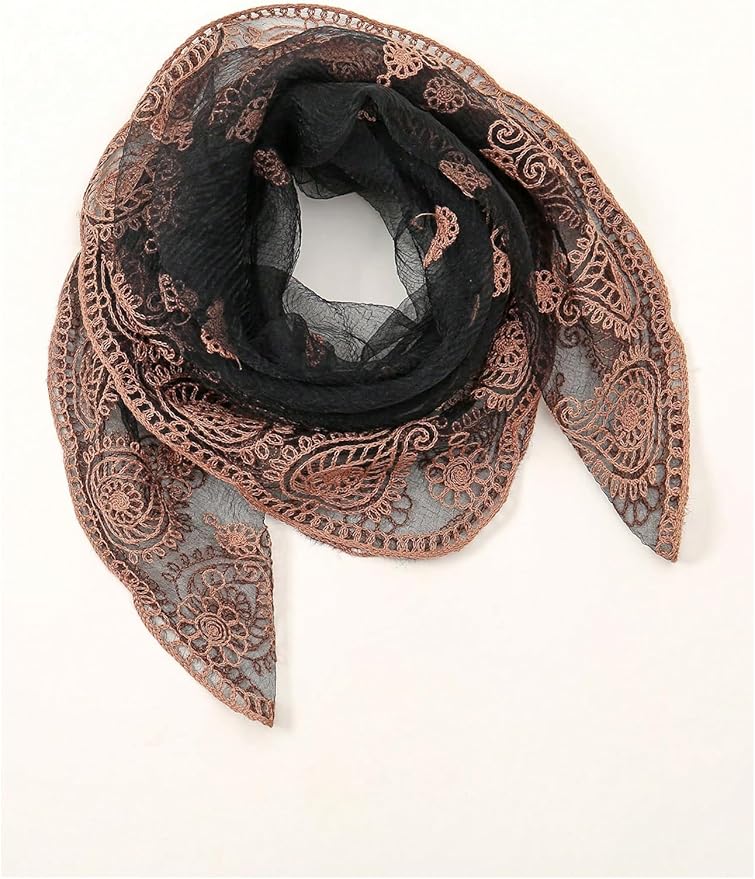 Floerns Women's Flower Embroidery Hair Scarf Headband Sheer Lace Hair Bandana