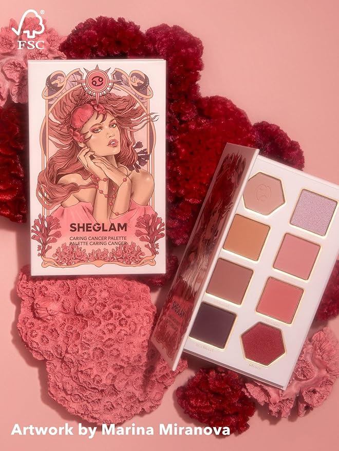 SHEGLAM Glitter Metallic Eyeshadow Palette 8-Color High Pigment Pink Dark Purple Long Wearing Horoscope Collection Eye Shadow Palette - Caring Cancer