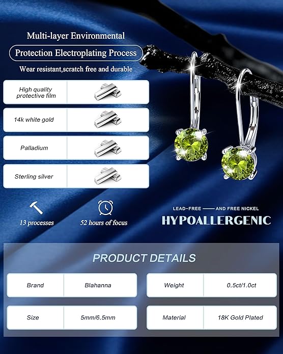 Moissanite Earrings,1.0ct-2.0ct D Color Brilliant Round Cut Earring 18K White Gold Plated Sterling Silver Dangle Earrings Moissanite Leverback Drop Earring s