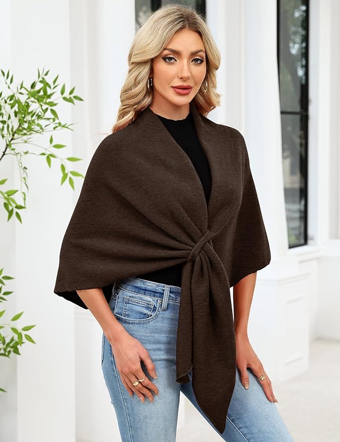 iWoo Women Soft Shawl Wraps kintted Open Front Poncho Sweater for Spring Fall Winter