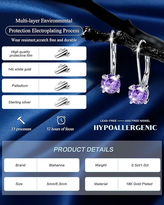 Moissanite Earrings,1.0ct-2.0ct D Color Brilliant Round Cut Earring 18K White Gold Plated Sterling Silver Dangle Earrings Moissanite Leverback Drop Earring s