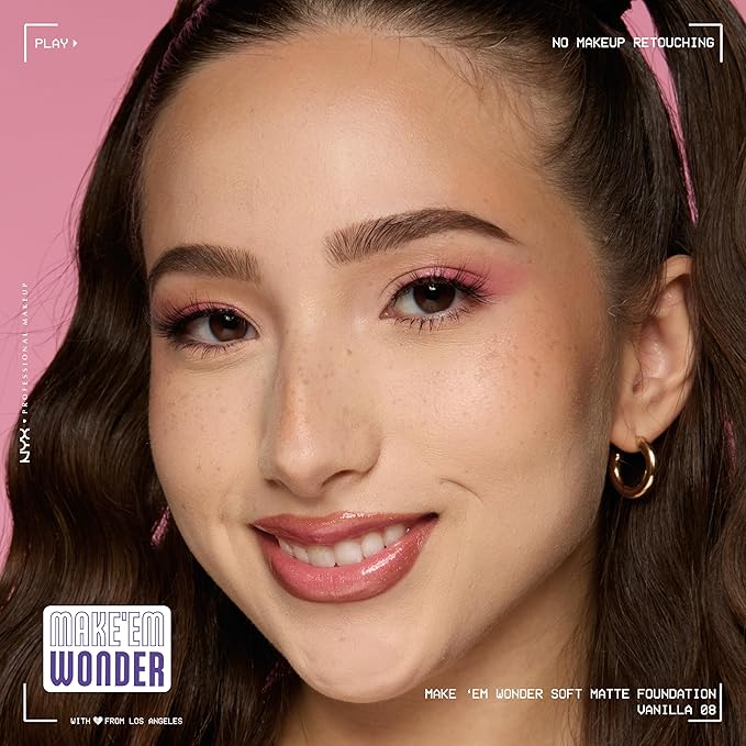 NYX PROFESSIONAL MAKEUP Make 'Em Wonder Liquid Foundation, 24HR Foundation Makeup With A Soft Matte Finish, Buildable Full Coverage - 08 Vanilla