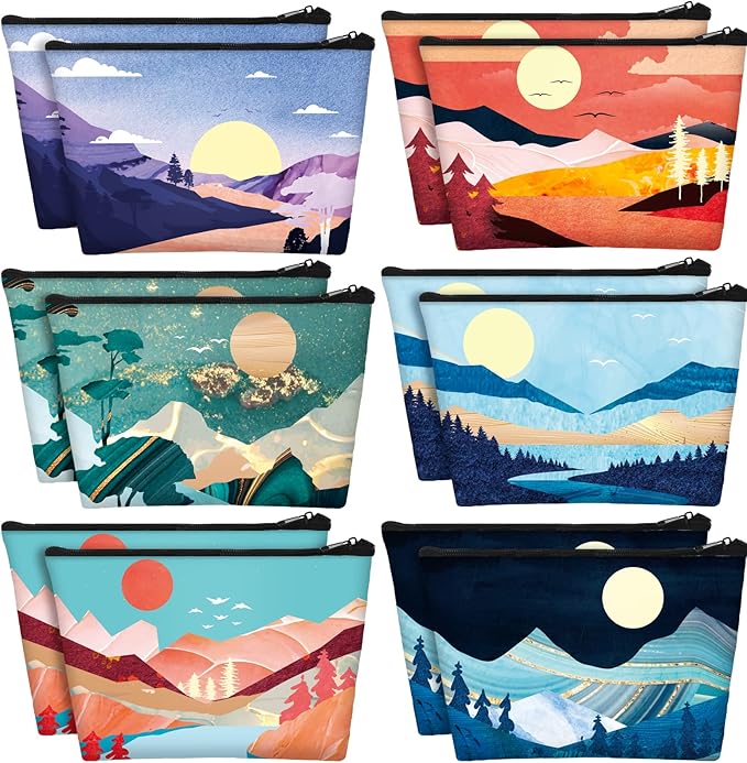 Sweetude 24 Pcs Mountain Makeup Bag Bulk Colorado Gifts Portable Travel Cosmetic Bags with Zipper Waterproof Portable Roomy Travel Beauty Toiletry Organizer Storage Pouch for Women (Mountain)