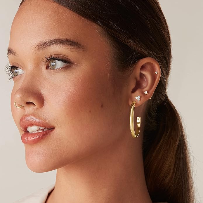 PAVOI 14K Gold Plated Wide Flat Edge Hoop Earrings for Women | Rose, White and Yellow Gold Hoops | Hypoallergenic Jewelry