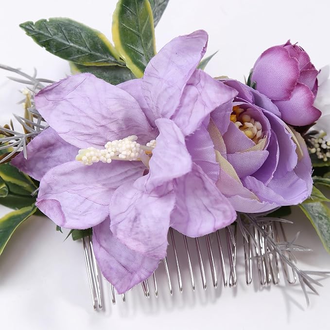 Flower Hair Clip for Women - Elegant Hair Accessory for Wedding, Party & Daily Wear (Purple)