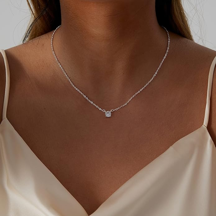 MIDEEO Christmas Gifts for Grandkids CZ Diamond Necklace for Women Dainty Layered Cubic Zirconia Solitaire Pendant Necklace Gold Plated Waterdrop Shape Square Emerald Green CZ Simulated Diamond Bridesmaid Necklace