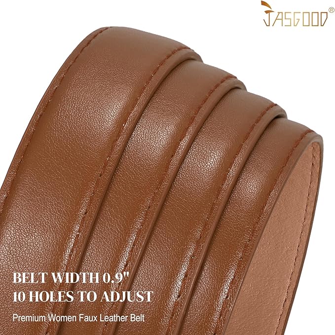 JASGOOD Women Leather Belt Fashion Ladies Skinny Leather Waist Belt for Pants Jeans Dress with Gold Buckle