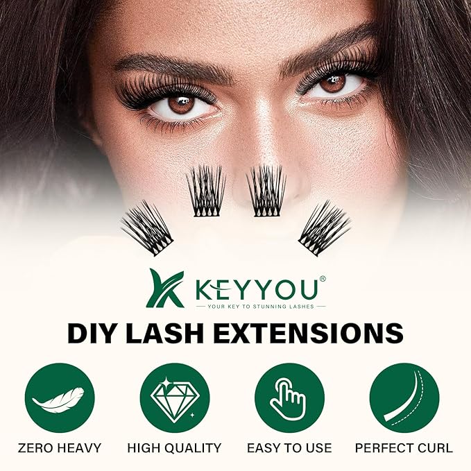 Lash Clusters 144pcs Individual Lashes D Curl 14mm Eyelash Clusters KEYYOU Air Touch Cluster Lashes Super Lightweight Soft Wispy Comfortable Easy DIY at Home(Air03-D-14mm)