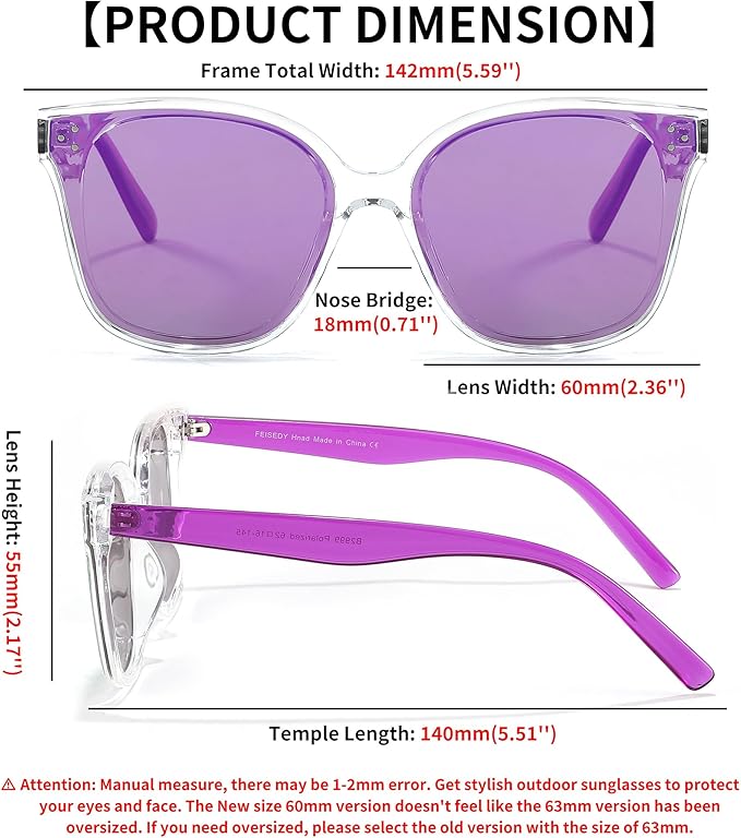 FEISEDY Oversized Polarized Sunglasses - UV400 Protection, Square Fashion Sun Glasses for Outdoor & Daily B2600