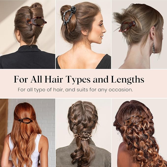 4 PCS Large Flat Hair Clips for Women Girls, French Concord Lay Down Claw Clips for Thick Thin Hair, Comfortable Curved Flat Clip, Leopard Print Strong Hold Hair Accessories, Tortoise Design