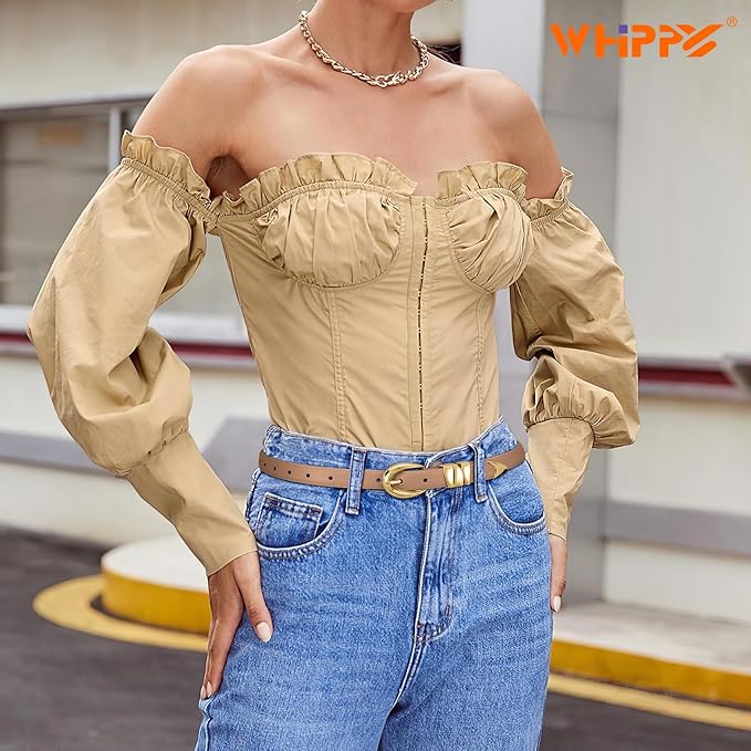 WHIPPY Women Skinny Leather Belt for Jeans Pants Dresses Ladies Fashion Waist Belt with Shiny Gold Buckle