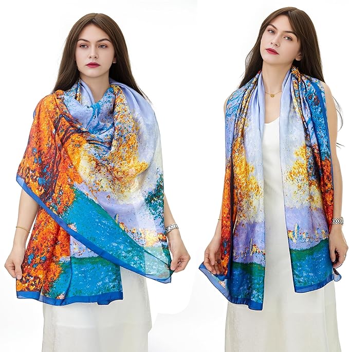 YOUR SMILE Large Mulberry Silk Feeling Long Stain Scarf Lightweight Sunscreen Shawls Wraps for Women