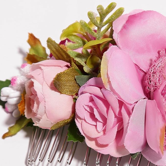 Flower Hair Clip for Women - Elegant Hair Accessory for Wedding, Party & Daily Wear (Pink)
