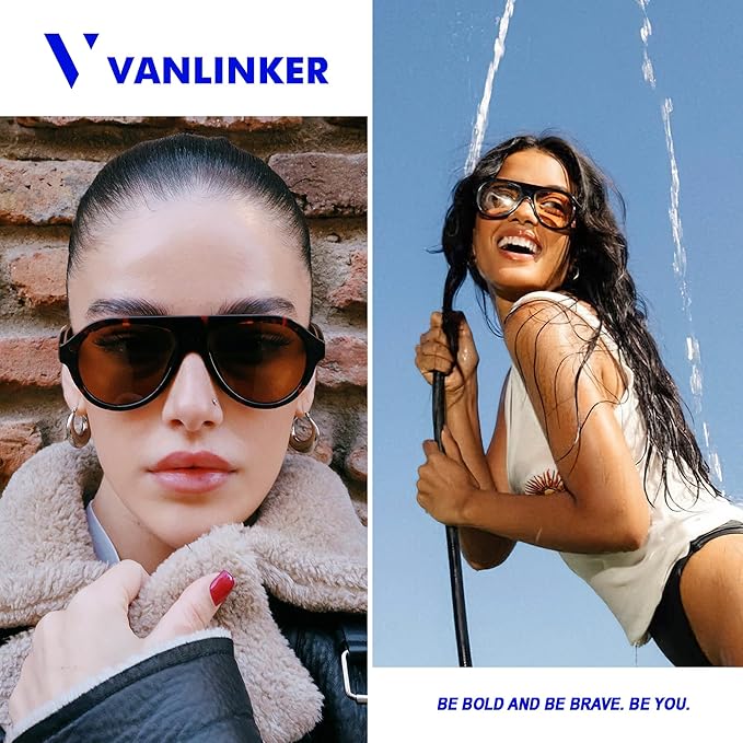 VANLINKER Retro Aviator Polarized Sunglasses for Men Women Trendy 70s Vintage Plastic Frame Sun Glasses VL9750