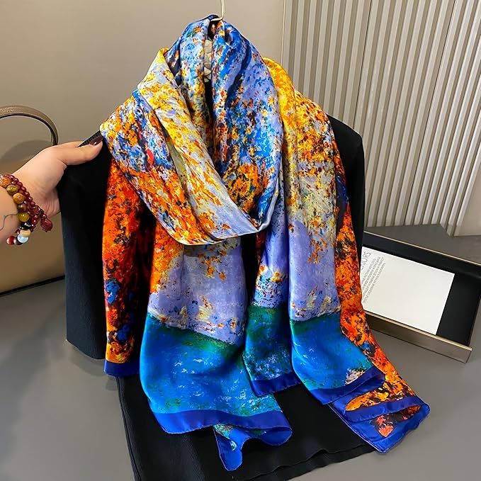 YOUR SMILE Large Mulberry Silk Feeling Long Stain Scarf Lightweight Sunscreen Shawls Wraps for Women