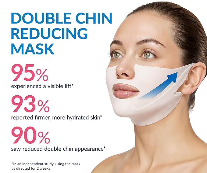 Stylia MaxiLift V-Line Lifting Collagen Face Mask - Double Chin Strap - Jawline Shaper - Neck Firming and Tightening Mask with Hyaluronic Acid & Aloe Vera - Chin Strap for Sleeping (10PC)