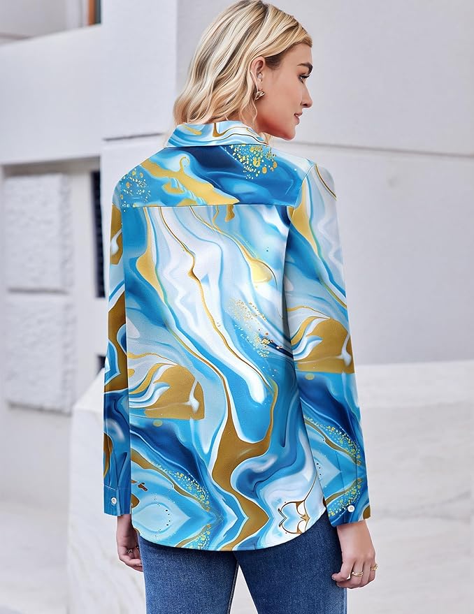 ZEAGOO Button Down Shirt for Women Long Sleeve Blouses Floral Printed Tops Business Casual Work Outfits S-XXL