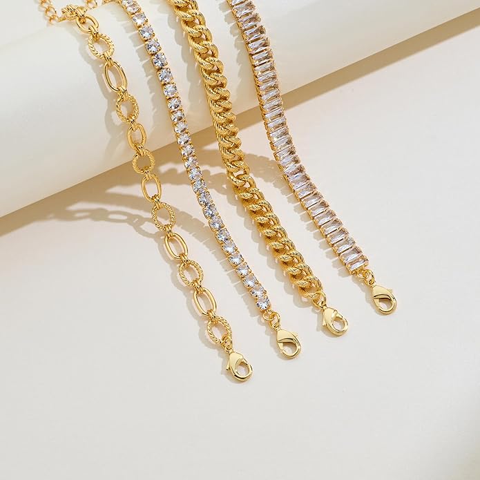 Gold Chain Bracelet Set for Women 14K Gold Plated Bracelets Multi-Layer Stackable Bracelet Dainty Cuban Paperclip Chain Bracelets Pack Jewelry