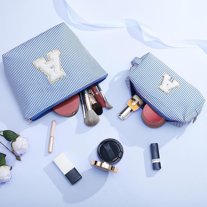 YOOLIFE Initial Makeup Bag | Makeup Bags | Travel Cosmetic Bag | Birthday Gifts for Girls | Teen Girl Gifts Trendy Stuff | Birthday Gifts for 4 5 6 7 8 9 10 11 12 13 Year Old Girls Blue L