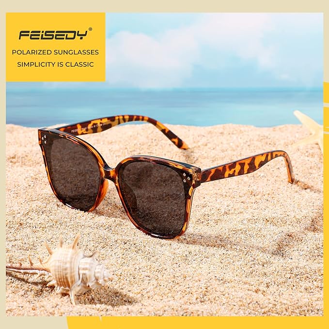 FEISEDY Oversized Polarized Sunglasses - UV400 Protection, Square Fashion Sun Glasses for Outdoor & Daily B2600