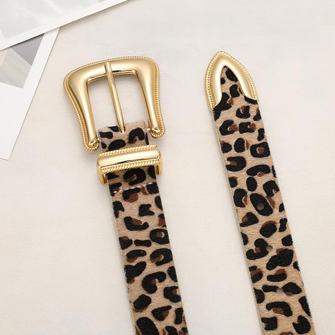Genuine Leather Belt for Women - Silver Buckle Strap for Jeans & Dresses