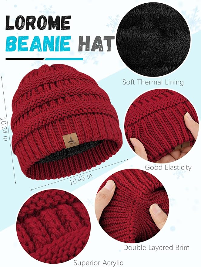 Winter Beanie Hat Scarf Gloves, Warm Fleece Knit Hats Touch Screen Gloves Neck Scarf Set Winter Gifts for Unisex Adult