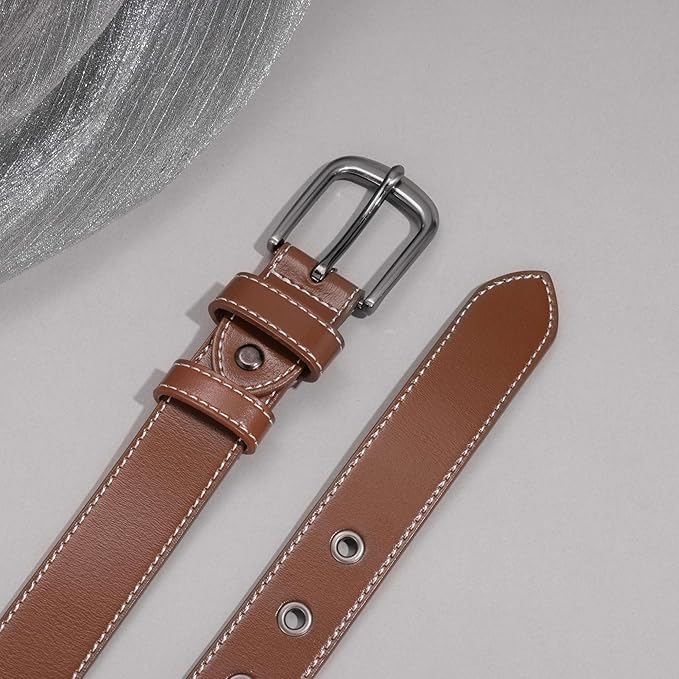 Women Leather Belt for Jeans Pants Dresses Fashion Casual Ladies Waist Belt with Pin Silver Gray Buckle