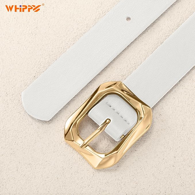 WHIPPY Women's Leather Belts with Gold Buckle Casual Fashion Ladies Waist Belts for Jeans Pants Dresses