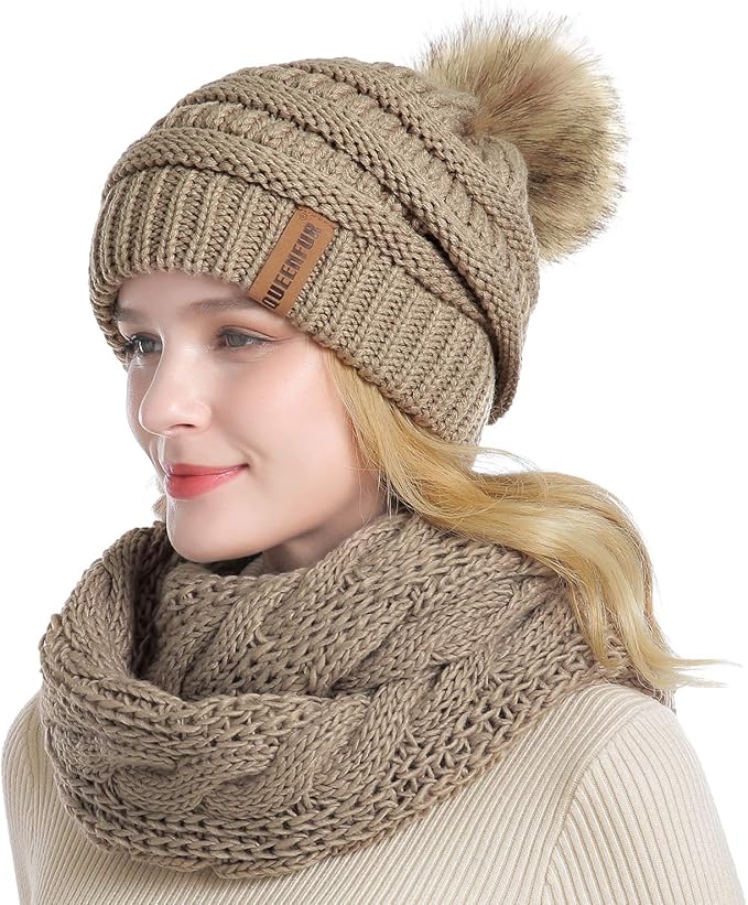 QUEENFUR Winter Women Thick Cable Knit Ribbed Infinity Circle Loop Scarf