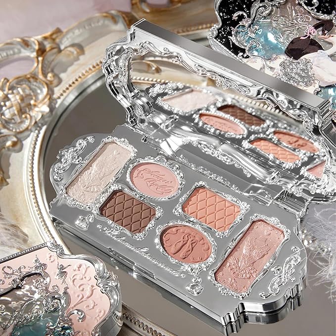 Flower Knows Swan Ballet Six-Color Makeup Palette,Neutral Pink Eyeshadow with 4 Matte + 2 Shimmer Shades,Blendable Smooth Cute Eye Makeup,0.23 Oz(01 White Swan)