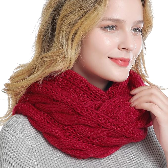 QUEENFUR Winter Women Thick Cable Knit Ribbed Infinity Circle Loop Scarf