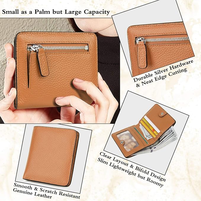AINIMOER Small Leather Wallet for Women, Ladies Credit Card Holder RFID Blocking Women's Mini Bifold Pocket Purse