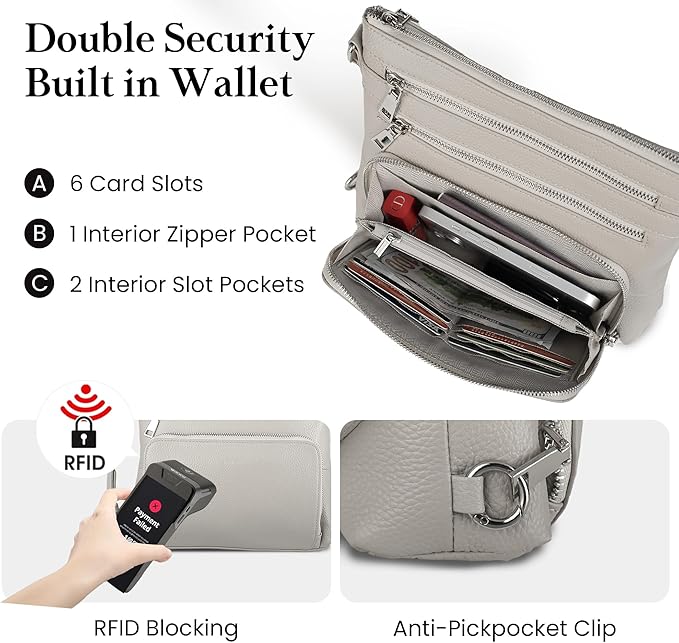 befen Genuine Leather Crossbody Bags for Women, Medium Anti-Theft Shoulder Purse with Built in RFID Wallet for Travel
