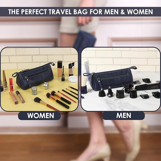 Leather Cosmetic Bags For Men and Women Travel Set HandCrafted Leather Makeup Bag, Small Toiletry Bag, Makeup Essentials Organiser Mini Cosmetic Pouch For Purse Dopp Kit