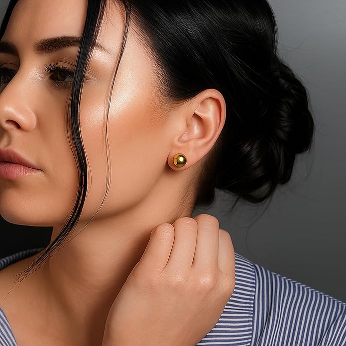 Kezef 14K Gold Filled Ball Stud Earrings for Women - Thick 14K Gold Layer, Hypoallergenic for Sensitive Ears, Round Studs | 3mm-9mm