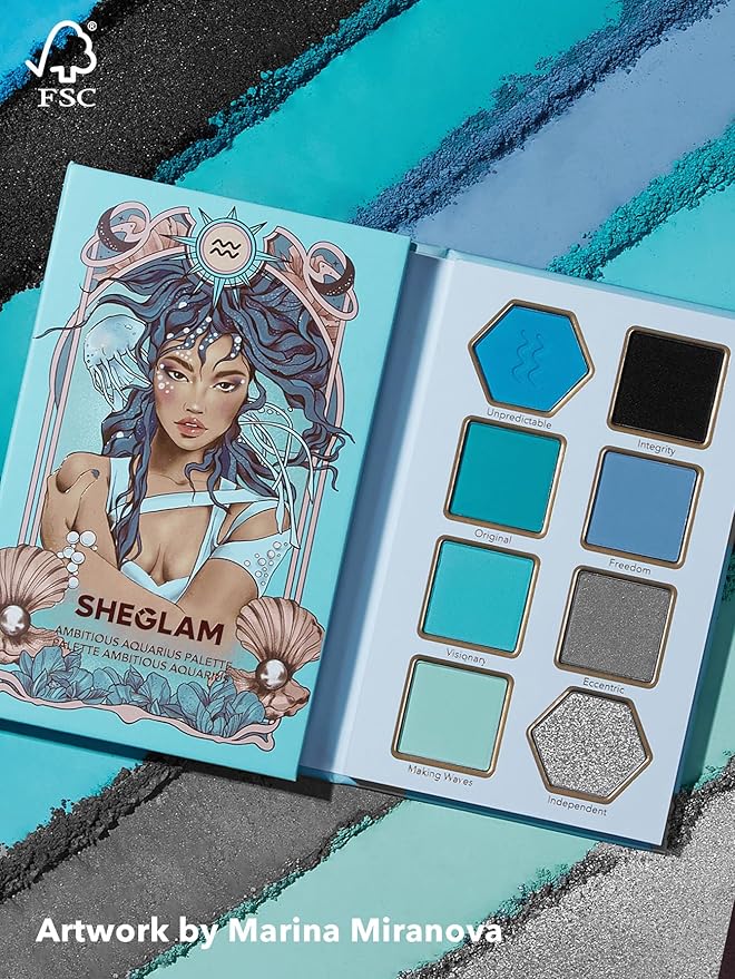 SHEGLAM Glitter Metallic Eyeshadow Palette 8-Color High Pigment Silver Blue Long Wearing Horoscope Collection Eye Shadow Palette - Ambitious Aquarius