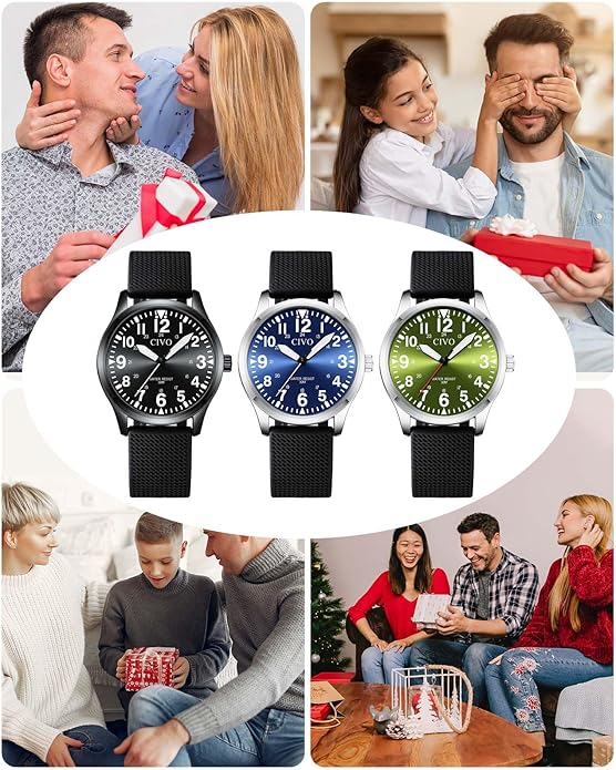 CIVO Analog Wrist Watches for Men: Waterproof Stainless Steel Mens Watches - Silver Watch with Easy Read Dial Men's Watch for Gift